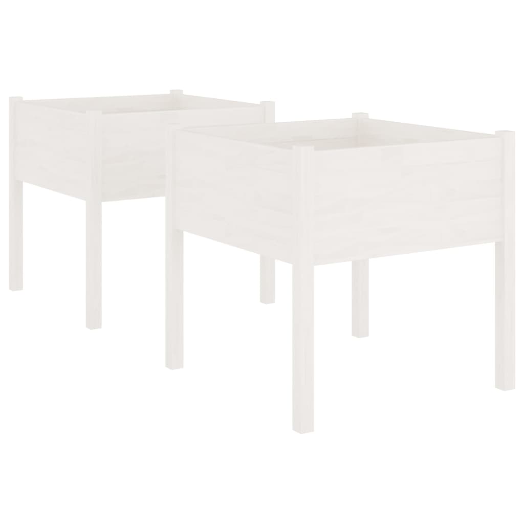 Jardineras 2 Uds Madera Maciza De Pino Blanco 70x70x70 Cm_0
