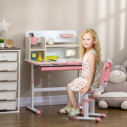 Conjunto De Secretária E Cadeira Infantil Homcom Rosa Pp, Mdf E Aço 80x52x88x109cm_1