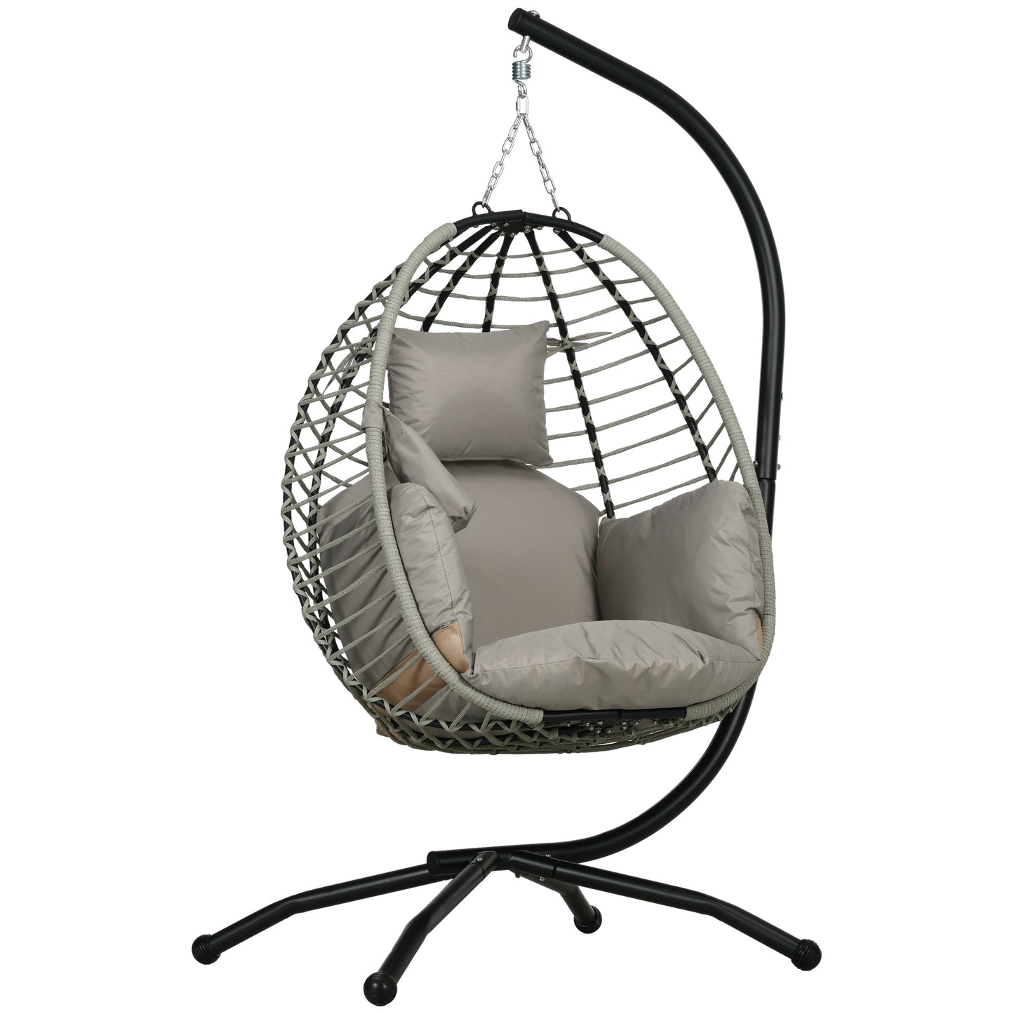 Outsunny Silla Colgante Huevo Con Soporte Cesta Plegable Cojín Gris Y Negro_0