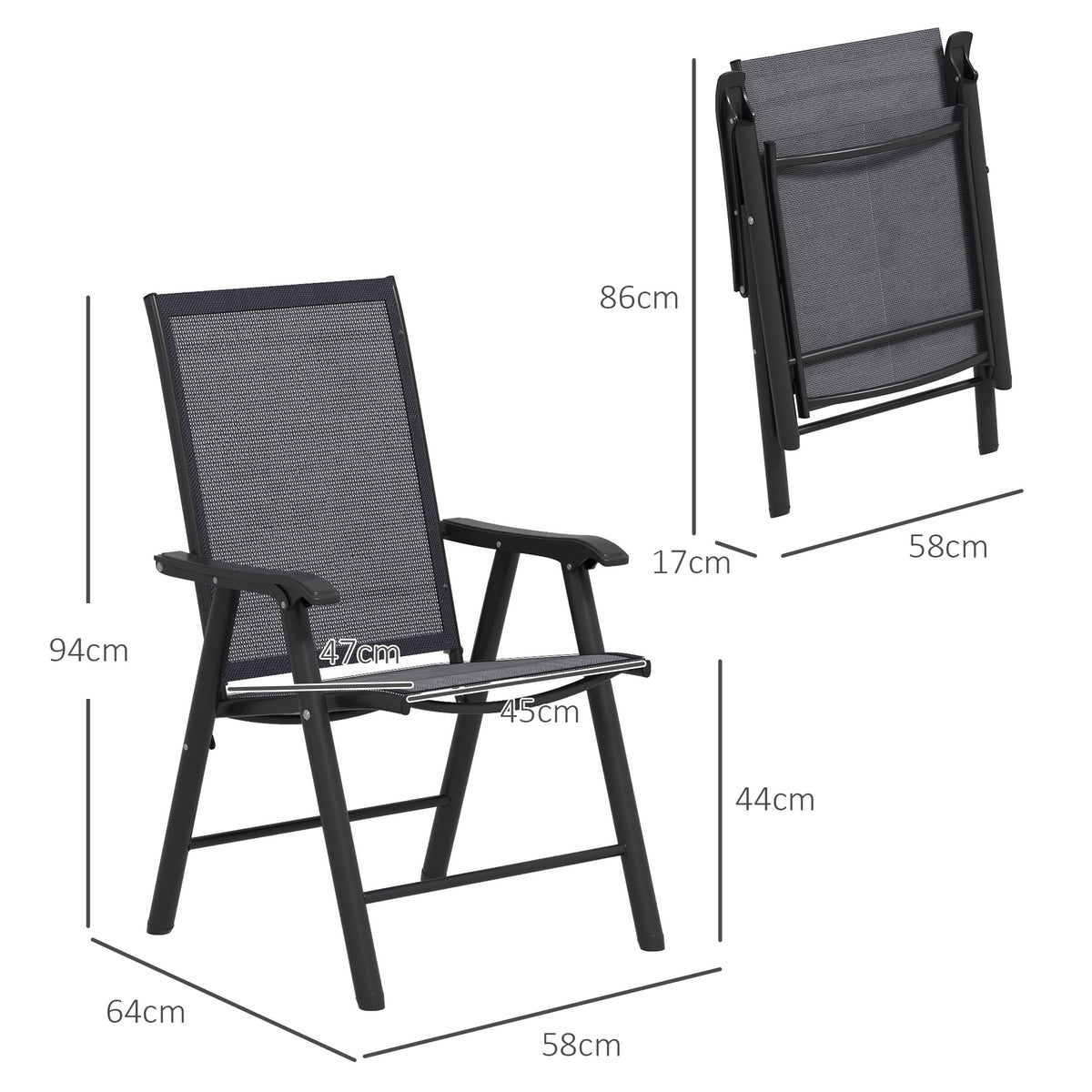 Sillas Plegables Outsunny Acero, Texteline Gris Oscuro 58x64x94 Cm_2