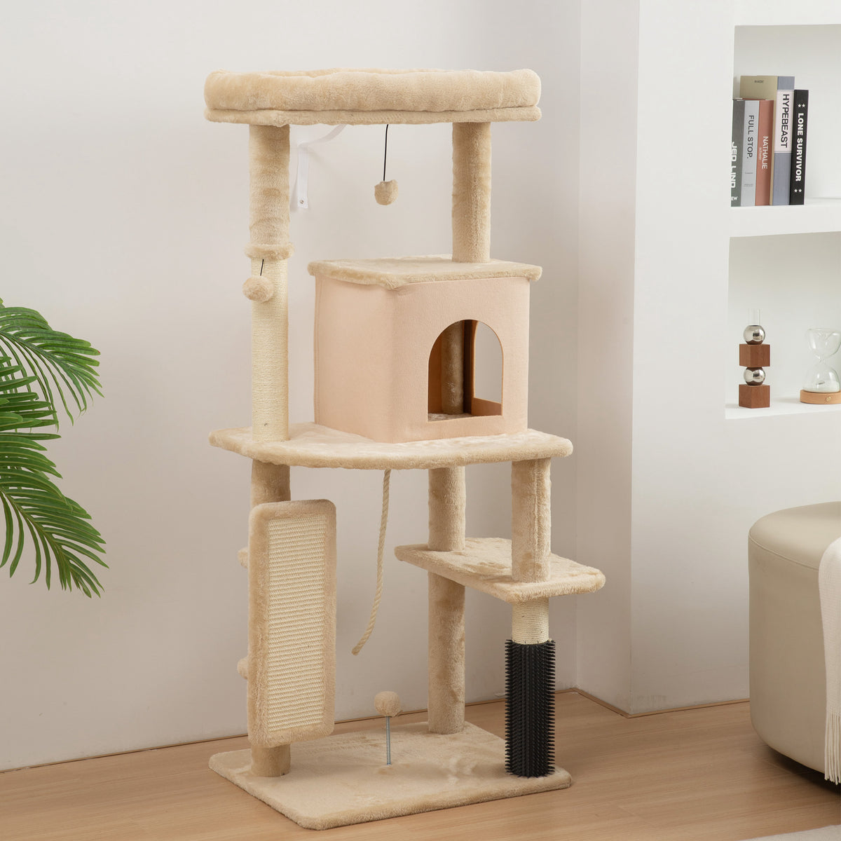 Pawhut Árbol Rascador Para Gatos Grande Altura 132 Cm Beige_1