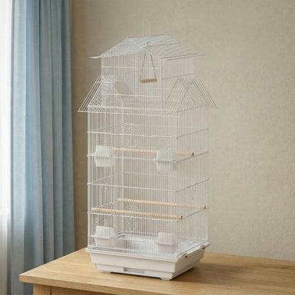 Pawhut Jaula Para Pájaros De Acero Con Comederos Perchas 50,5x41x104 Cm Blanco_1