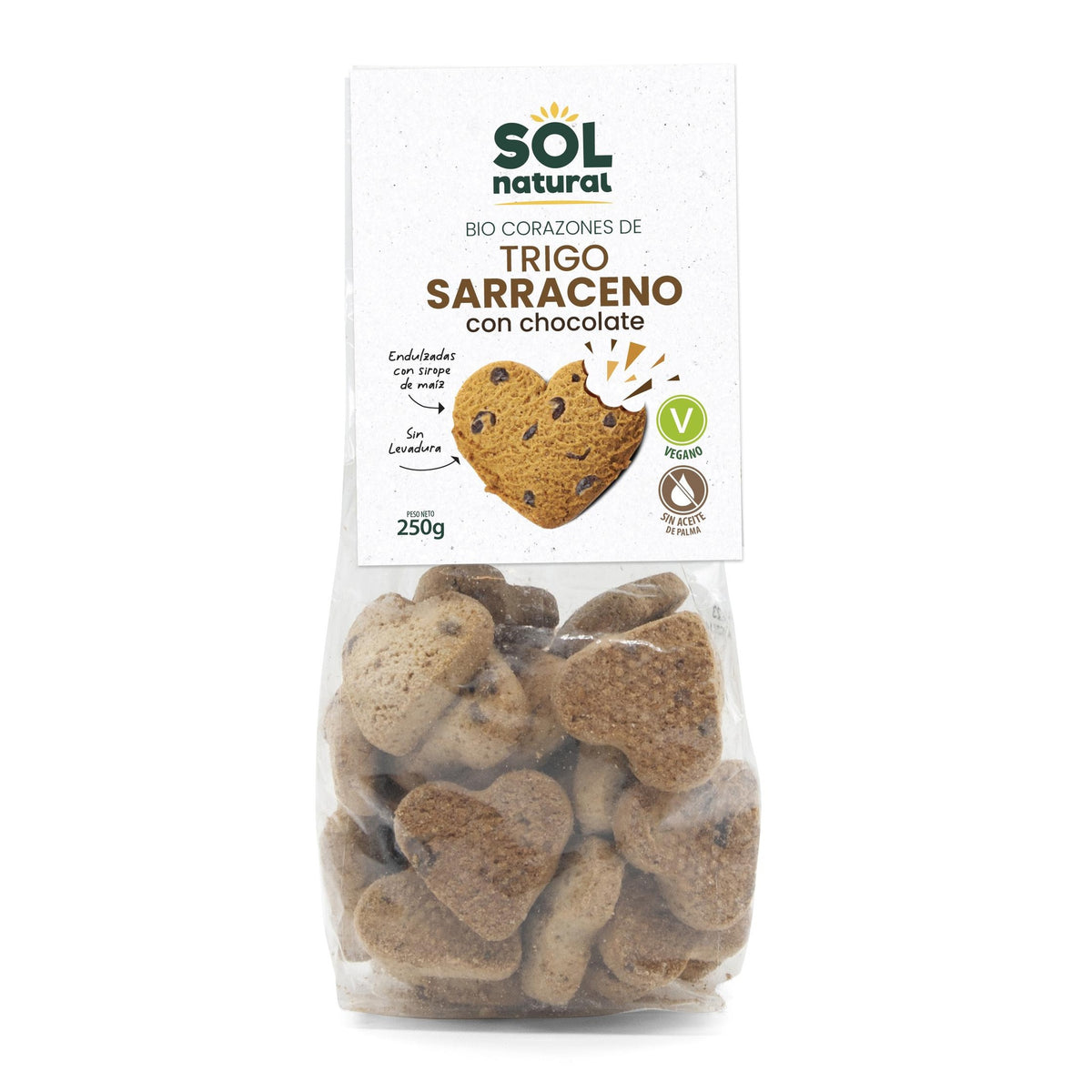 Galletas Corazones de trigo sarraceno con chips de chocolate bio Sol Natural 250 g