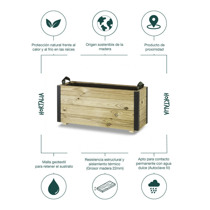 Jardinera Exterior De Madera Con Refuerzo De Aluminio Ghio Al Hortalia 80x30x40 Cm_4