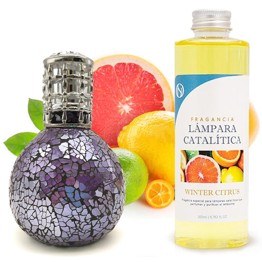 Lámpara Catalítica Mosaico Azul Océano + Aroma Winter Citrus 200ml - Elimina Malos Olores, Impurezas Y Perfuma_0