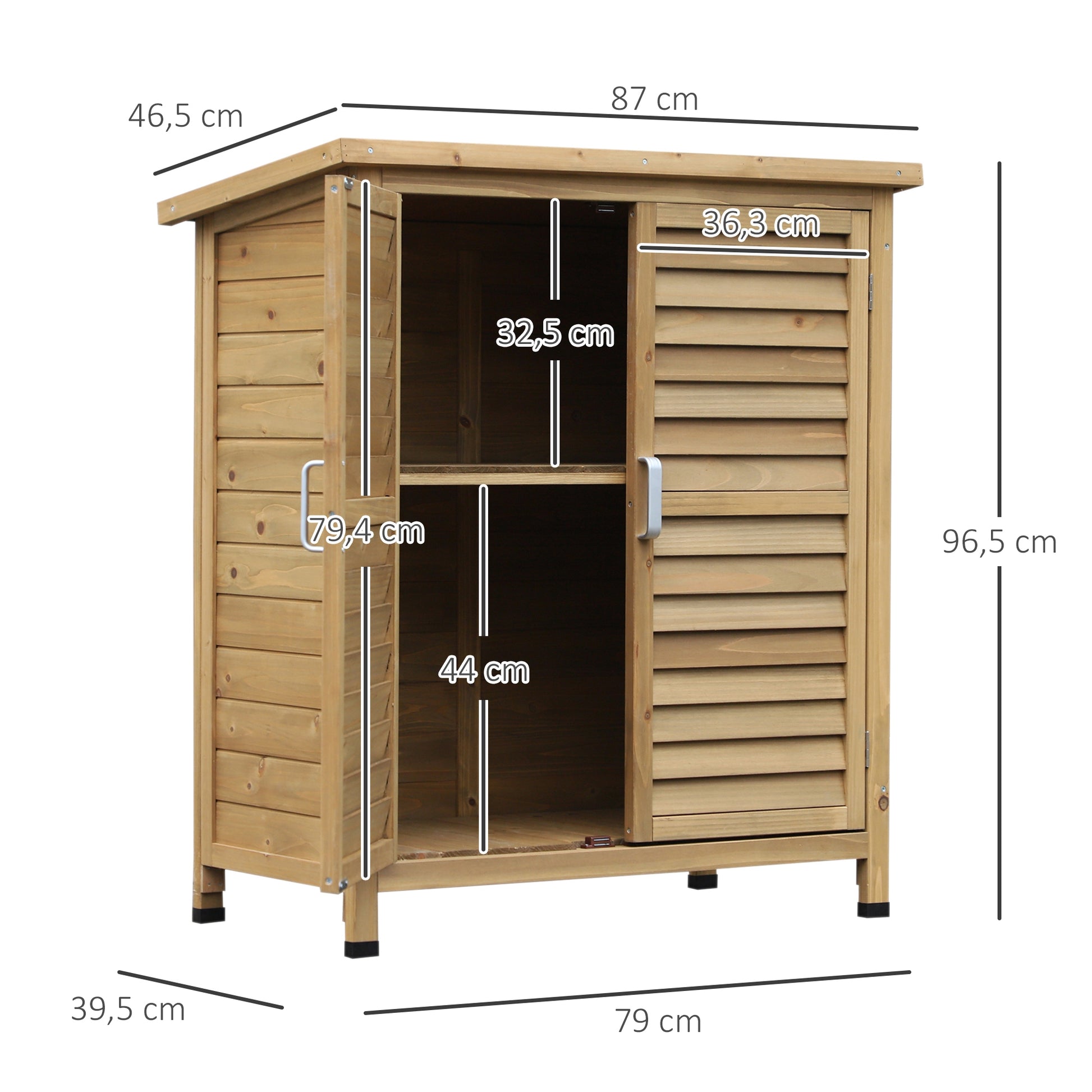 Outsunny Cobertizo Almacenamiento Madera Jardín 2 Estantes Interiores Natural_2