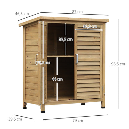 Outsunny Cobertizo Almacenamiento Madera Jardín 2 Estantes Interiores Natural_2