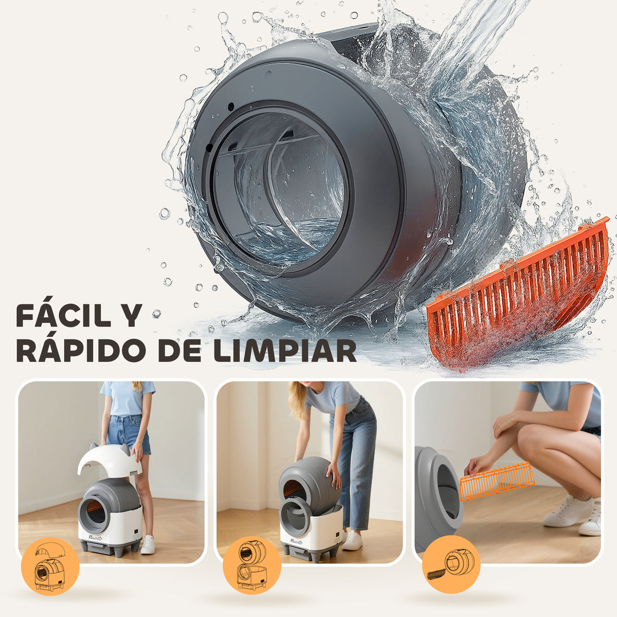 Pawhut Arenero Gatos Autolimpiable 80l Eliminación De Olores Control De App_3