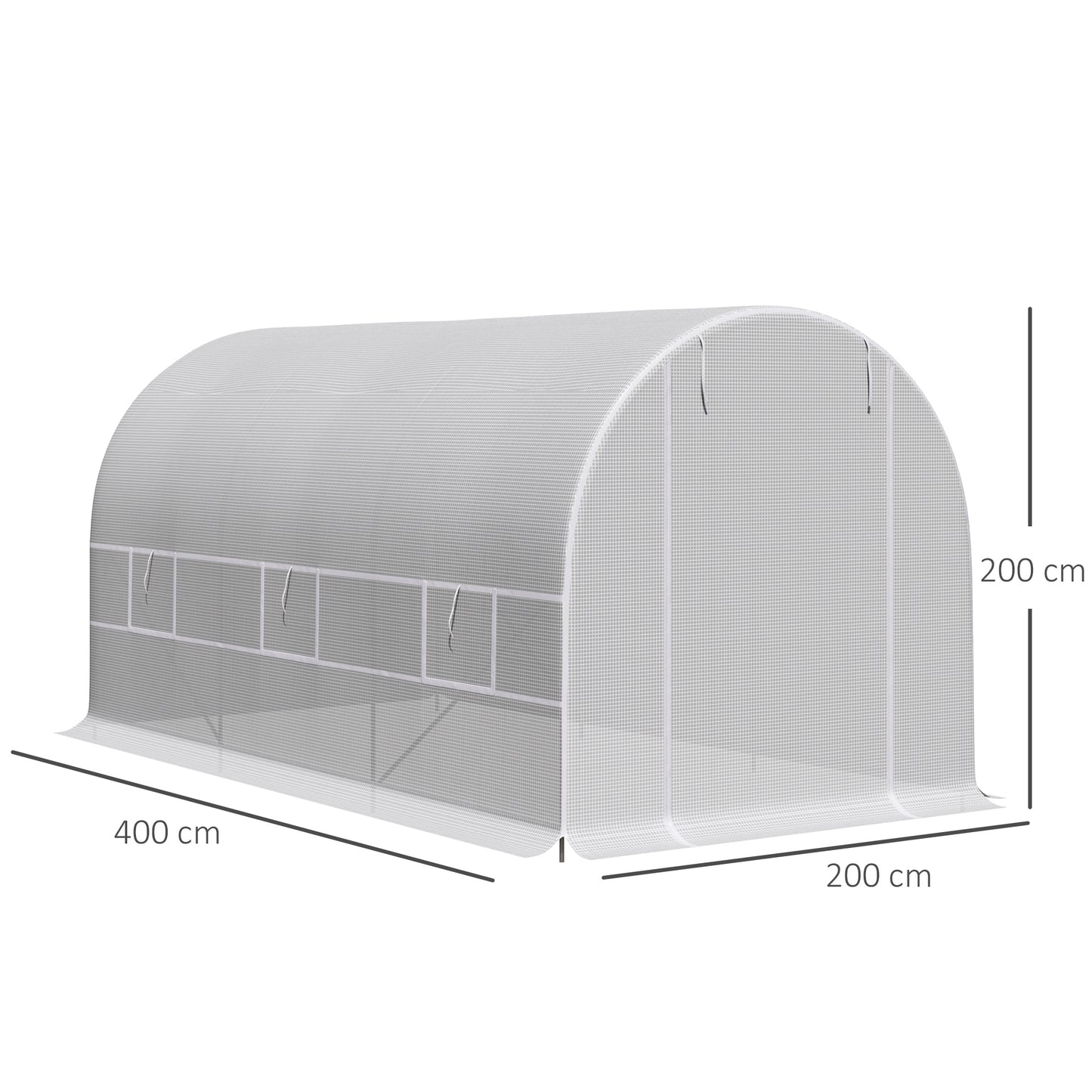 Outsunny Invernadero Túnel 400x200x200cm Con 6 Ventanas Cultivo Plantas Blanco_2