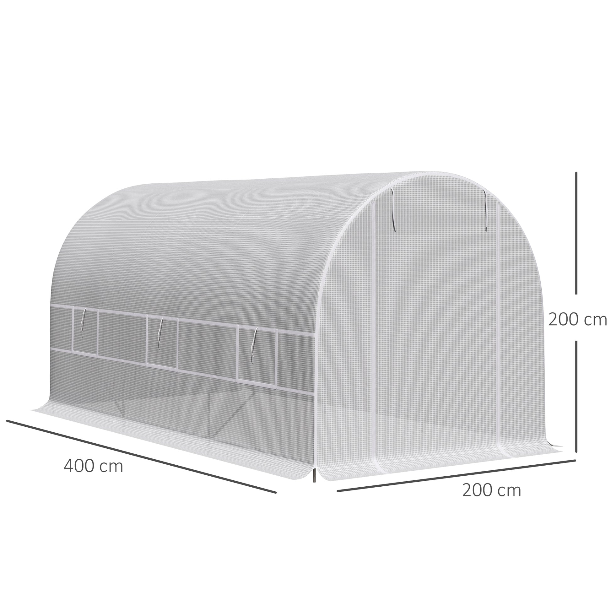 Outsunny Invernadero Túnel 400x200x200cm Con 6 Ventanas Cultivo Plantas Blanco_2