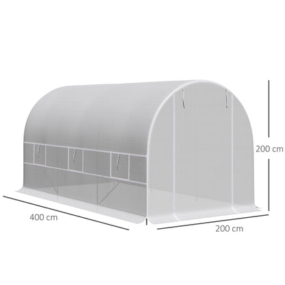Outsunny Invernadero Túnel 400x200x200cm Con 6 Ventanas Cultivo Plantas Blanco_2