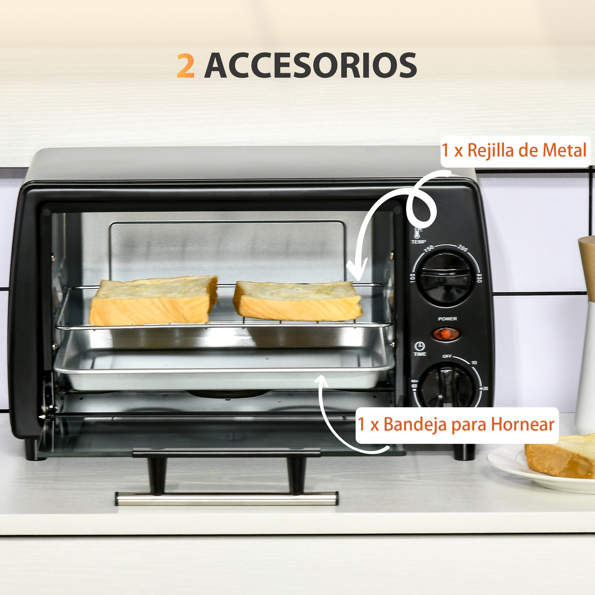 Homcom Horno Eléctrico Sobremesa 10 L 750w Temperatura 230 ℃ 36,5x26x22 Cm Negro_5