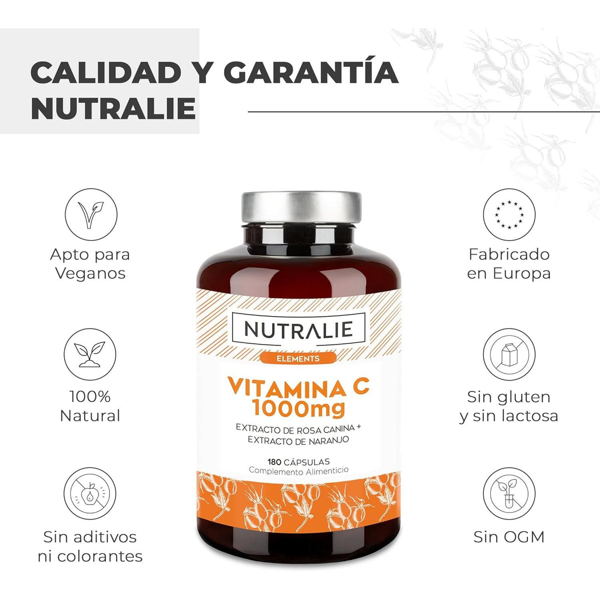 Nutralie Vitamina C 1000mg Rosa Canina + Vit C Antioxidante 180 cápsulas