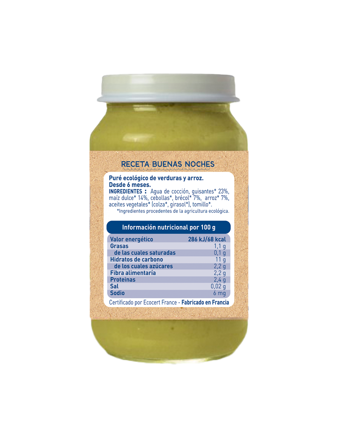 Tarrito Buenas Noches Guisantes, Maiz y Arroz Babybio 200 g