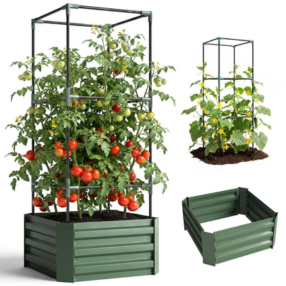 Jardinera Con Celosía Outsunny Acero, Acero Galvanizado Verde 61x61x140 Cm_0