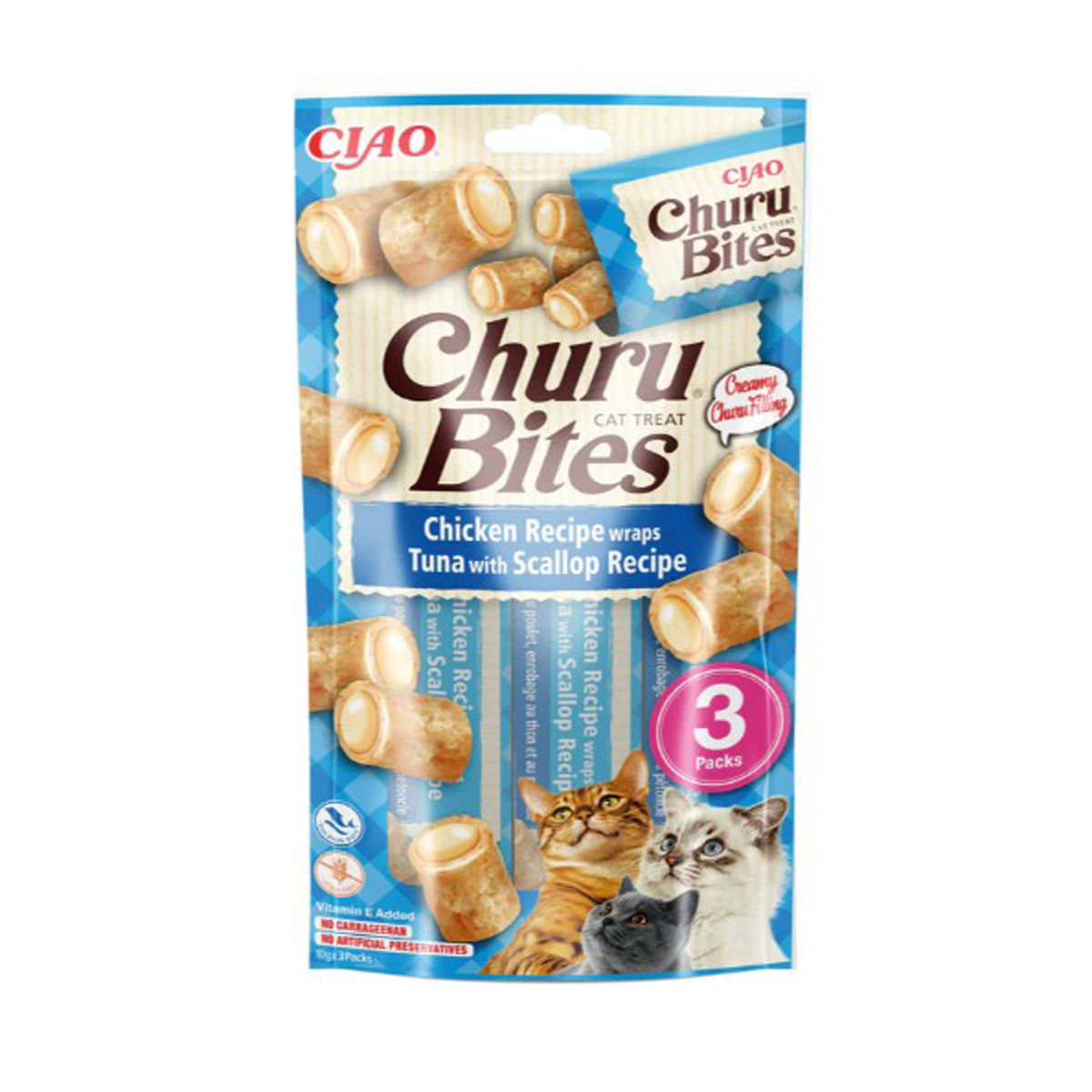 Churu Cat Bites receta de atún con vieira Snack para gatos 3 x 10 g