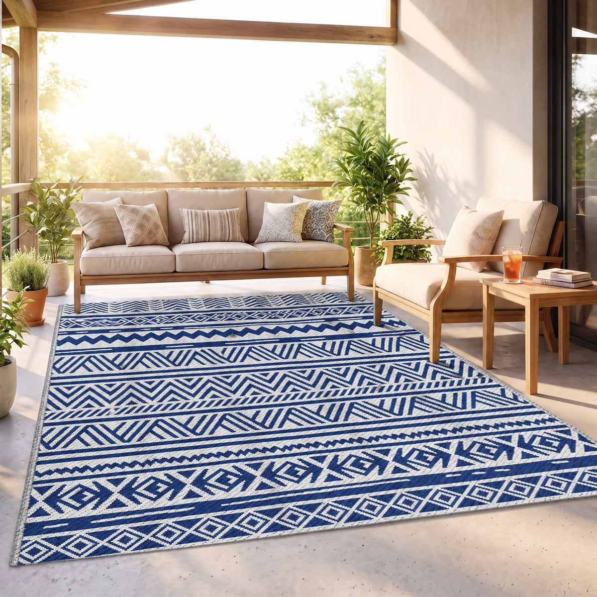 Outsunny Alfombra De Exterior 182x274 Cm Estilo Moderno Azul Oscuro Y Blanco_4
