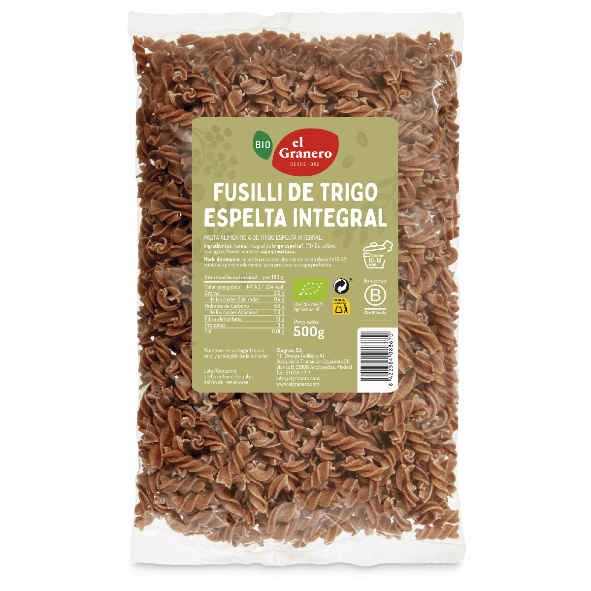Fusilli Espelta Integral Bio El Granero 500 gr