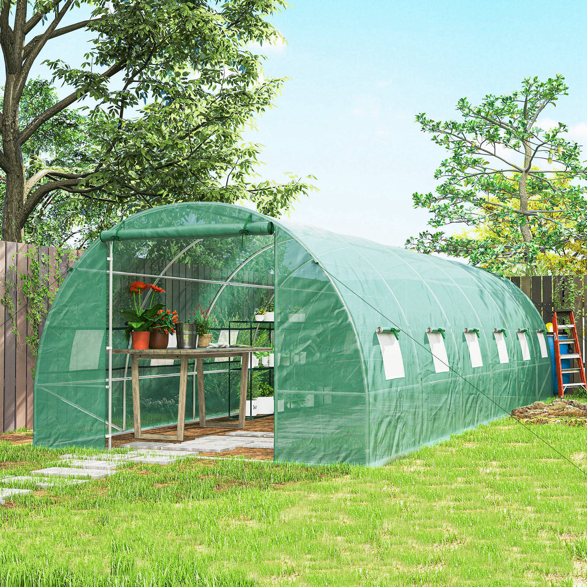 Outsunny Invernadero De Túnel 8x3x2 M Con 12 Ventanas Cubierta Pe Cultivo Verde_4