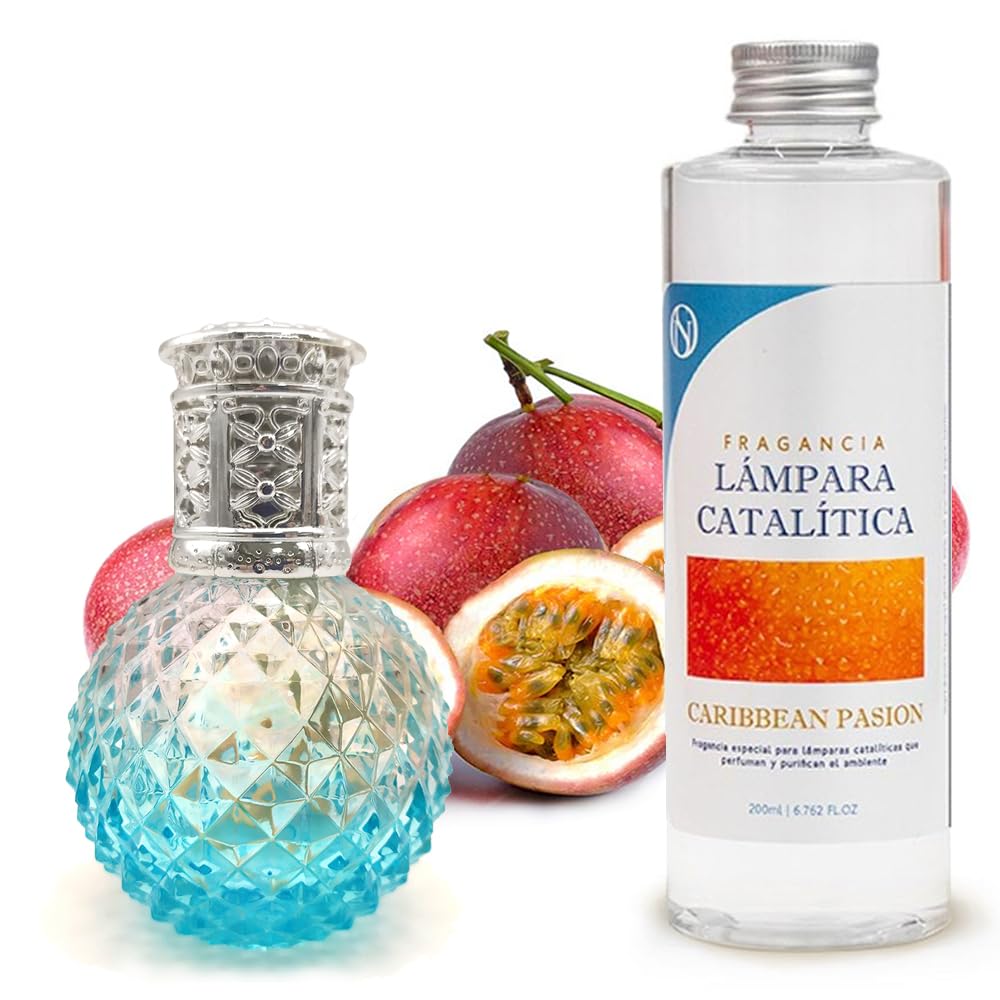 Lámpara Catalítica Blue Diamonds + Fragancia Aroma Caribbean Passion 200 Ml - Elimina Malos Olores, Impurezas Y Perfuma_0