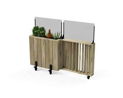 Kit Jardinera Alta De Madera Con Ruedas, Barandilla Abatible Y Cortavientos 40 Cm 75 X 24 X 80 Cm Hortalia_0