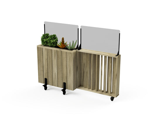 Kit Jardinera Alta De Madera Con Ruedas, Barandilla Abatible Y Cortavientos 40 Cm 75 X 24 X 80 Cm Hortalia_0