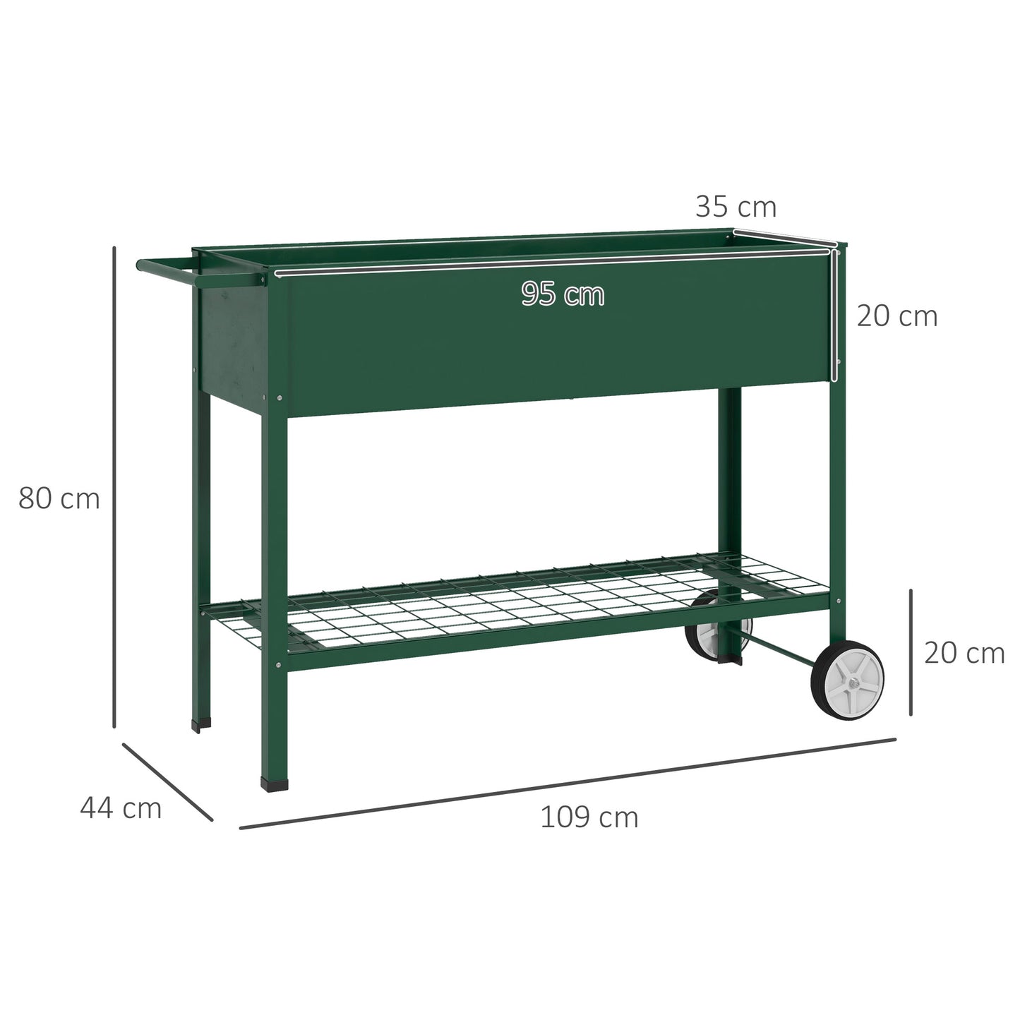 Outsunny Mesa De Cultivo 109x44x80 Cm Con 2 Ruedas Estante Y Asa Verde_2
