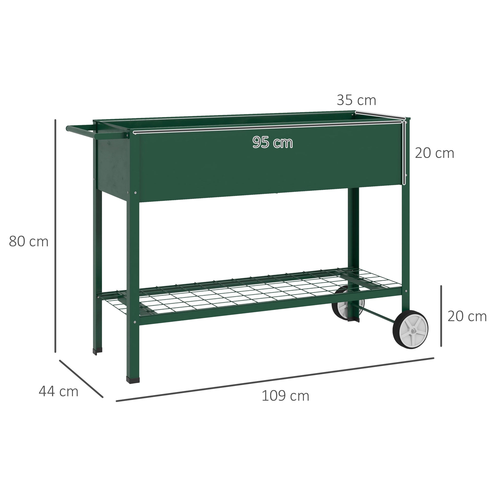 Outsunny Mesa De Cultivo 109x44x80 Cm Con 2 Ruedas Estante Y Asa Verde_2