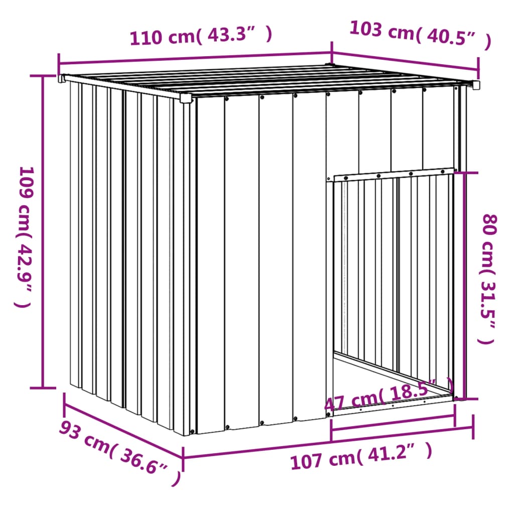 Caseta Para Perro Con Techo De Acero Galvanizado Antracita 110x103x109 Cm_4