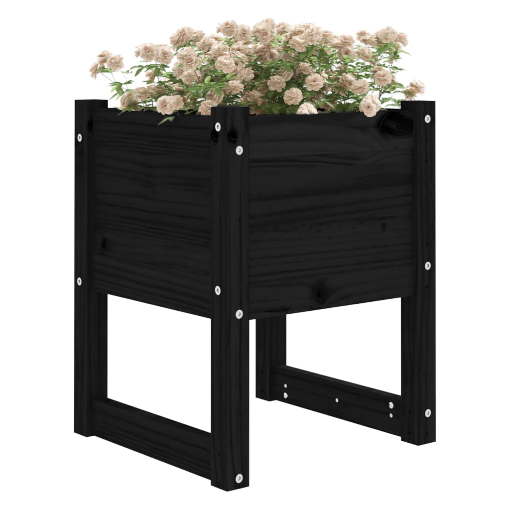 Jardinera Madera Maciza De Pino Negro 40x40x52,5 Cm_2