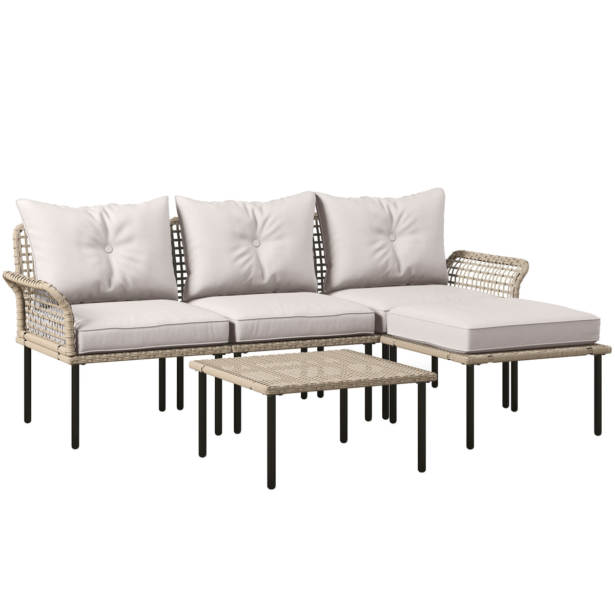 Outsunny Conjunto De Jardín De Ratán Sintético De 5 Piezas Crema_0