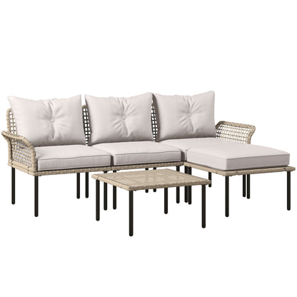Outsunny Conjunto De Jardín De Ratán Sintético De 5 Piezas Crema_0