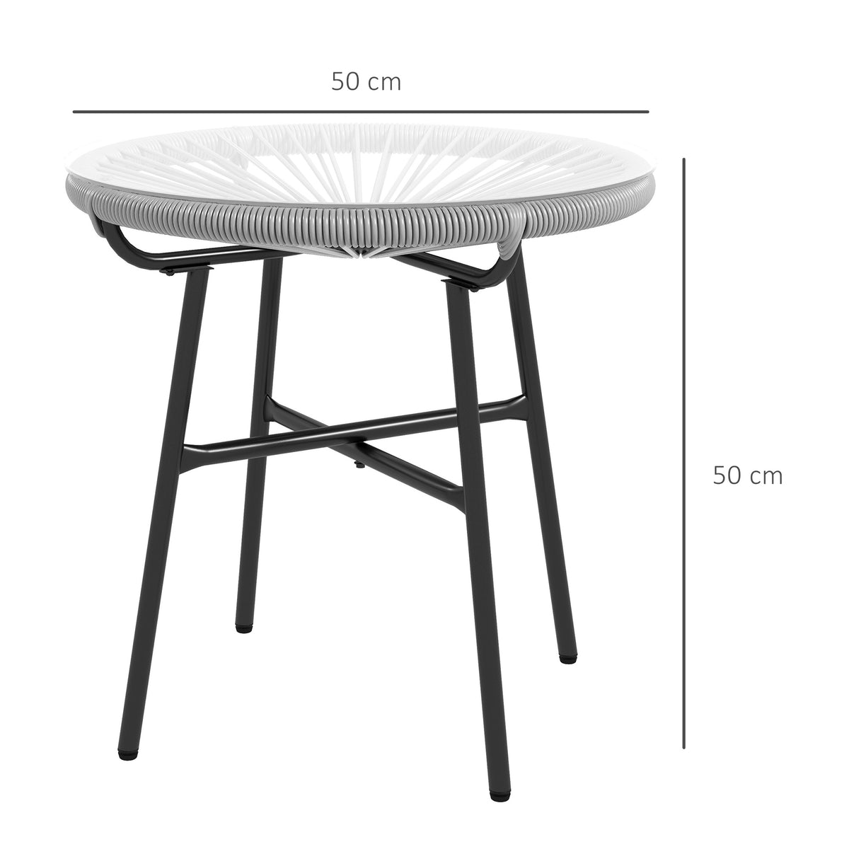 Outsunny Mesa Auxiliar Ratán Sintético Con Tablero De Vidrio Templado Ø50x50 Cm_2