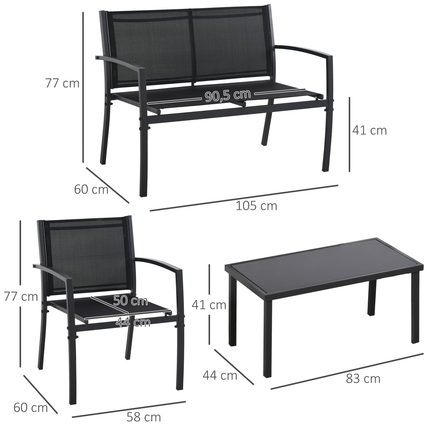 Outsunny Conjunto De Muebles De Jardín 4 Piezas Muebles Jardín Exterior Negro_2