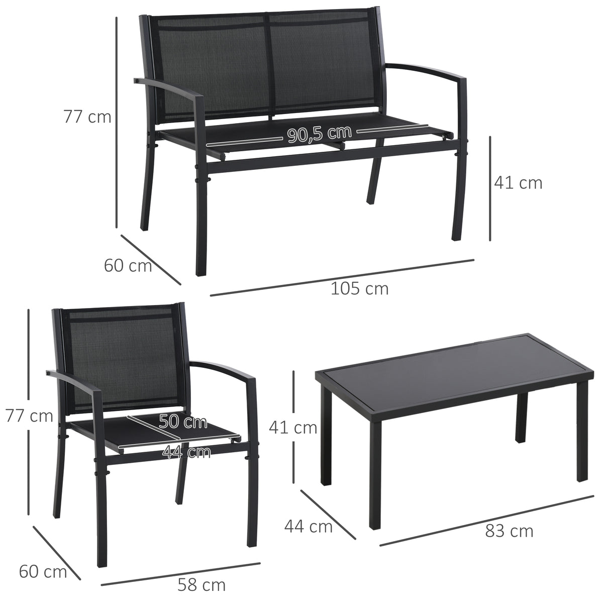 Outsunny Conjunto De Muebles De Jardín 4 Piezas Muebles Jardín Exterior Negro_2