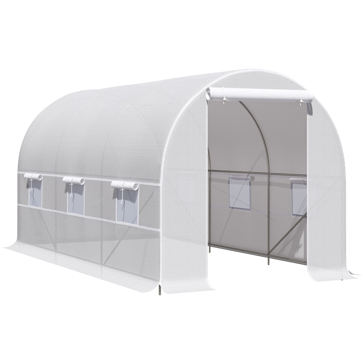 Outsunny Invernadero Túnel 400x200x200cm Con 6 Ventanas Cultivo Plantas Blanco_0