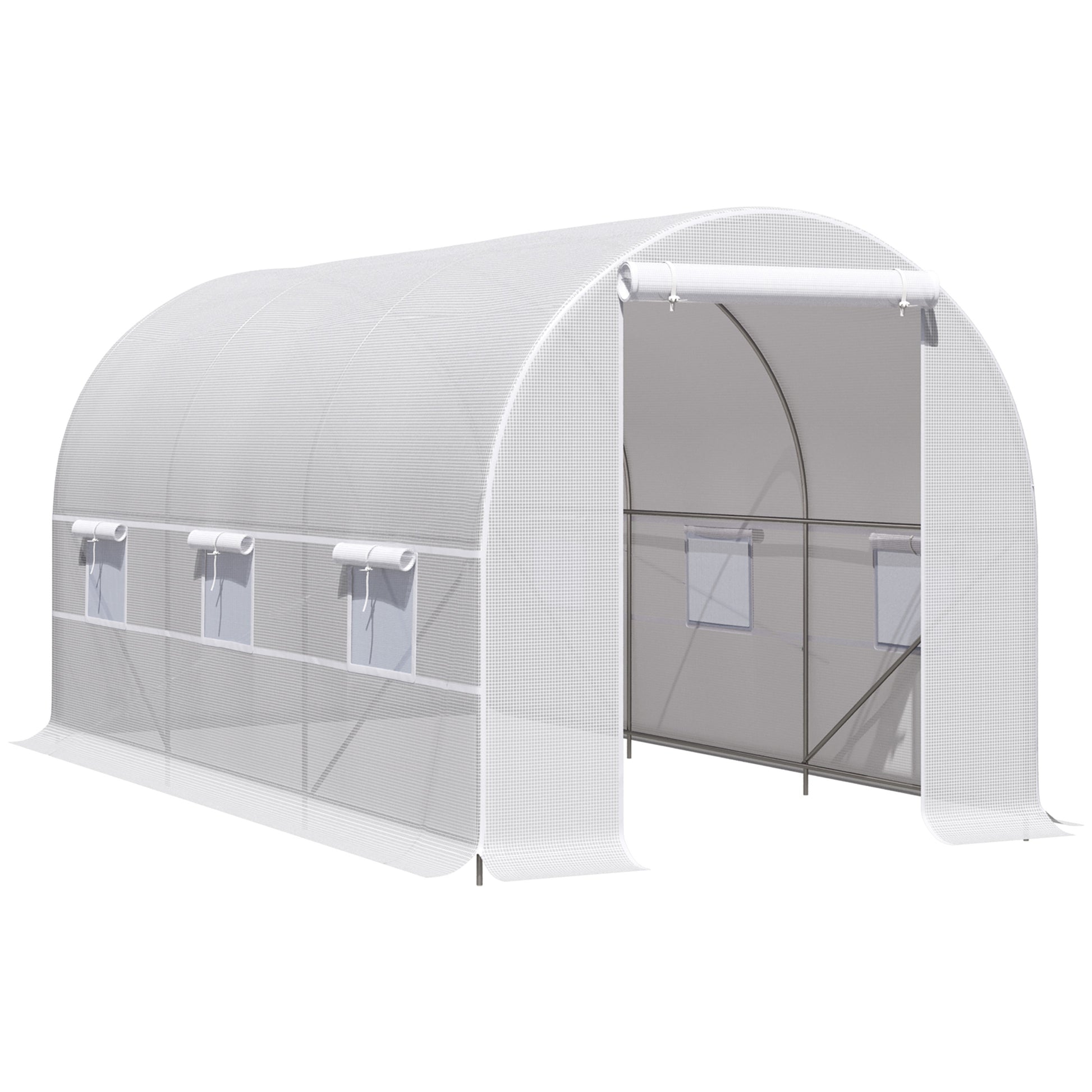Outsunny Invernadero Túnel 400x200x200cm Con 6 Ventanas Cultivo Plantas Blanco_0