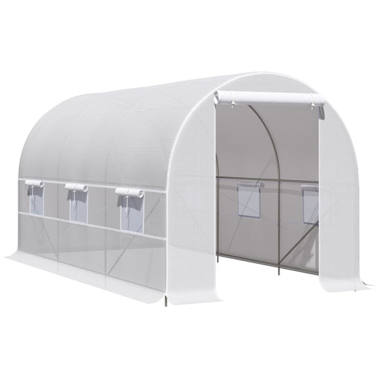 Outsunny Invernadero Túnel 400x200x200cm Con 6 Ventanas Cultivo Plantas Blanco_0