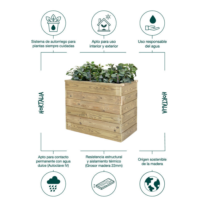 Jardinera Con Autorriego De Madera Nidum Basic Interior Y Exterior Hortalia 75x40x60 Cm_4