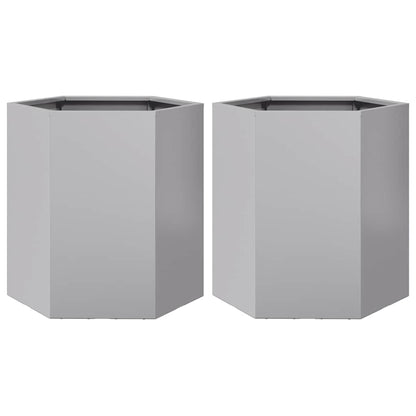 Jardineras Hexagonales 2 Uds Acero Inoxidable 46x40x45 Cm_0