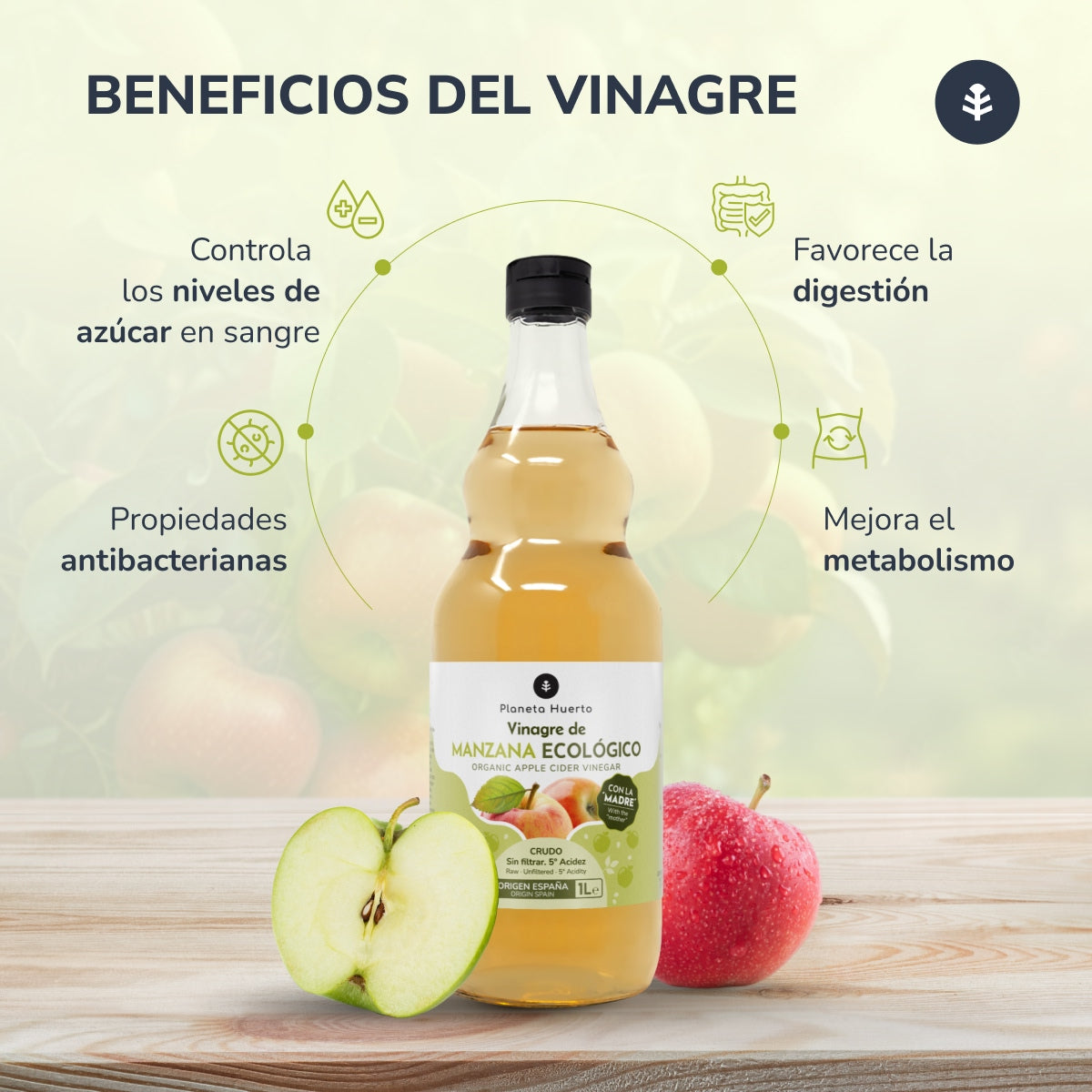 Vinagre de manzana ECO crudo sin filtrar con la madre Planeta Huerto 1L