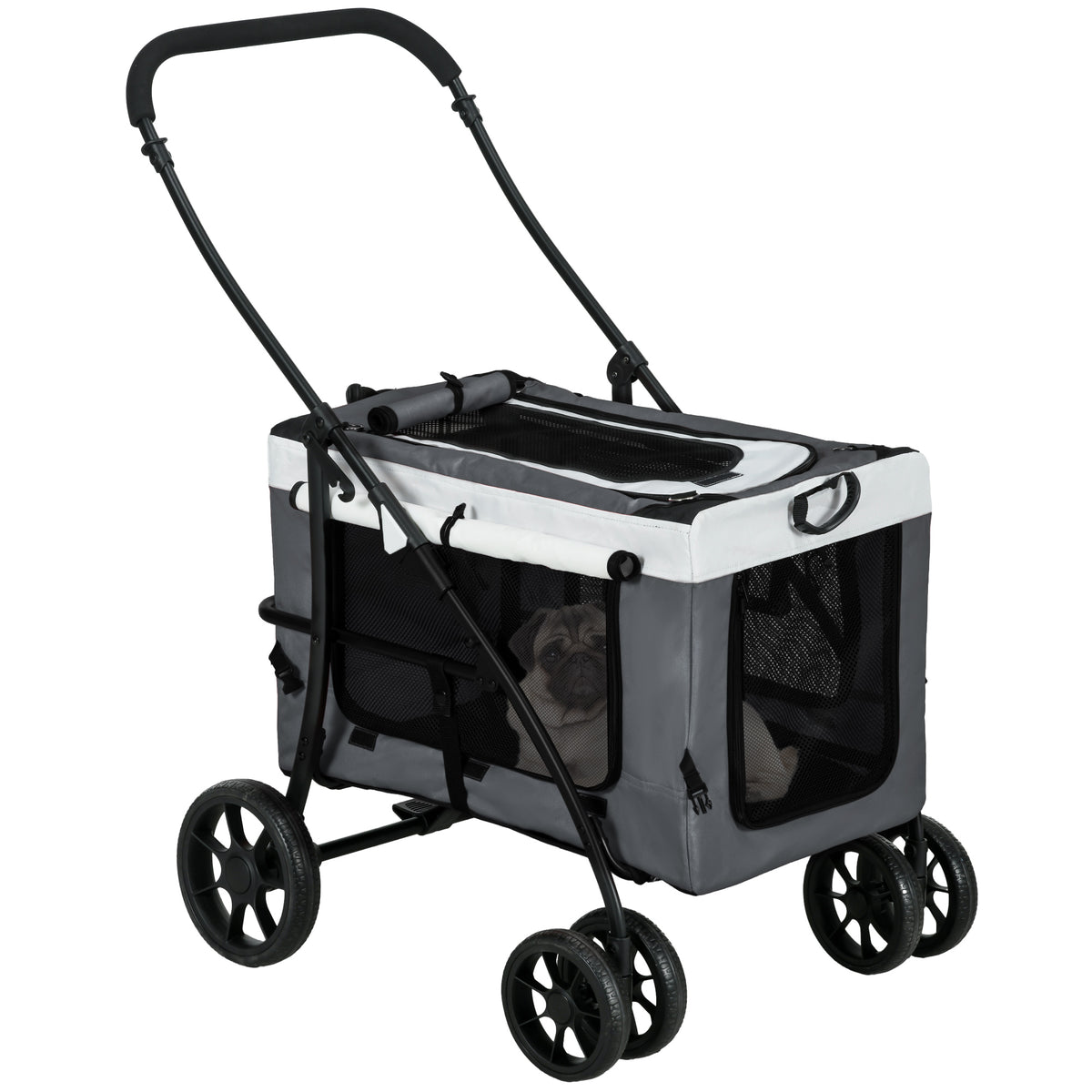 Pawhut Cochecito Para Perros Pequeños Plegable Con Vagón Desmontable Gris_0