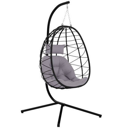 Outsunny Silla Colgante Huevo Con Soporte Con Cesta Plegable Cojín Gris_0