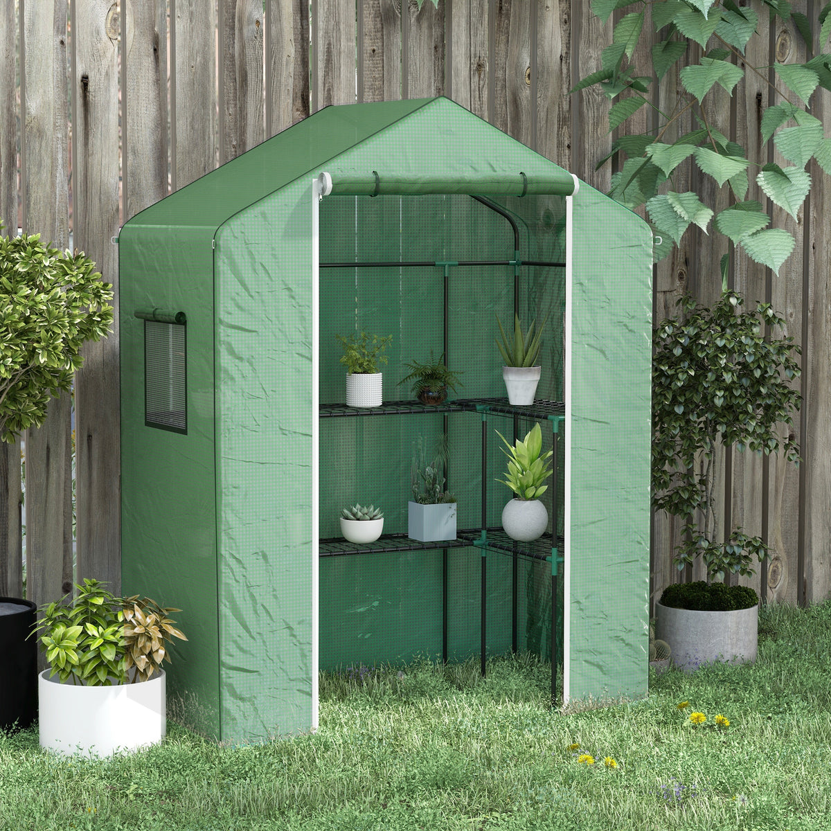 Outsunny Invernadero Para Jardín Con 1 Puerta 2 Ventanas 140x73x190 Cm Verde_1