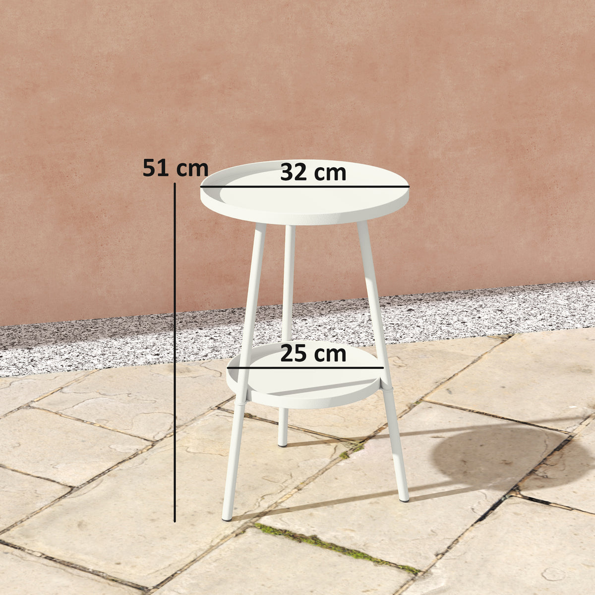 Outsunny Mesa De Jardín Redonda De 2 Niveles Con Bandeja Inferior Blanco_2