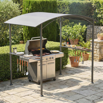 Outsunny Carpa Barbacoa 2,4 X 1,5 M Con 2 Estantes Ganchos Y Estructura De Acero_1