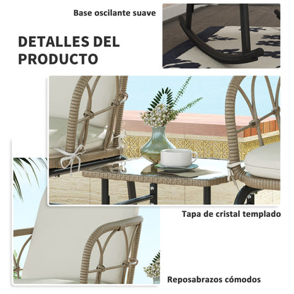 Outsunny Conjunto De Muebles De Ratán De 3 Piezas Para Jardín Crema Y Beige_5