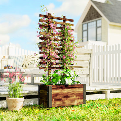 Outsunny Jardinera Con Ruedas Y Celosía 65x31x147 Cm Carbonizado_1
