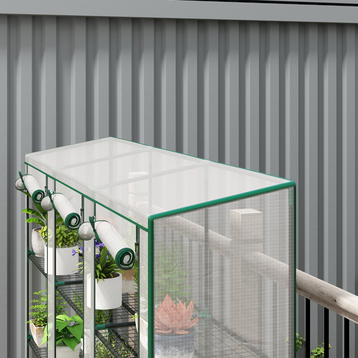 Outsunny Invernadero De Exterior Con 9 Estantes Puerta 215x46x151 Cm Blanco_4