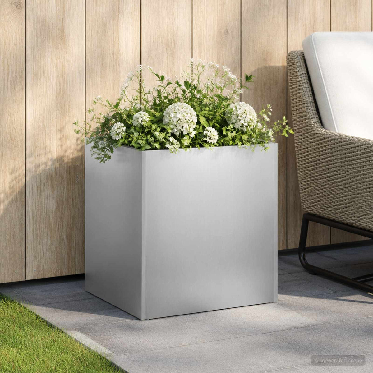 Macetero De Jardín Plateado 20 X 20 X 20 Cm Acero Inoxidable_1